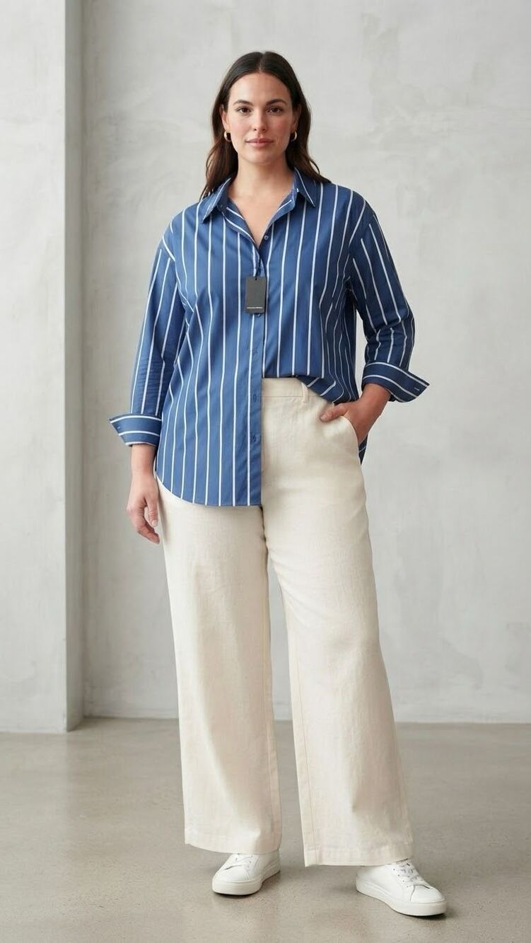 Universal Standard Blue White Striped Long Sleeve Button Down Shirt NWT XL 26-28